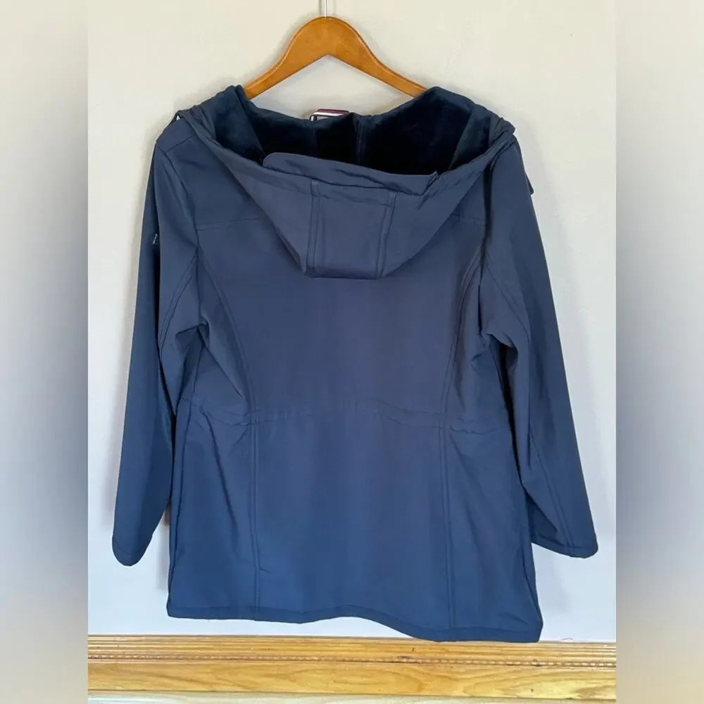 Tommy Hilfiger Navy Velboa Lined Hooded Soft Shell Jacket Womens Size Large